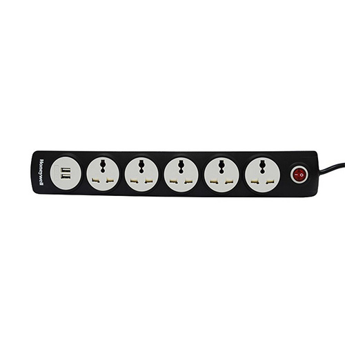 HONEYWELL 5 Out Surge Protector with Master Switch + 2 USB
