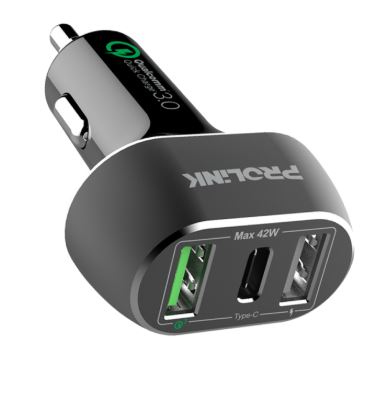 Prolink 3-Port Car Charger 2 USB and 1 Type-C 3.0